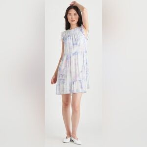 NWT DEX Pastel Mauve Blue Watercolor Sleeveless Ruffle Dress